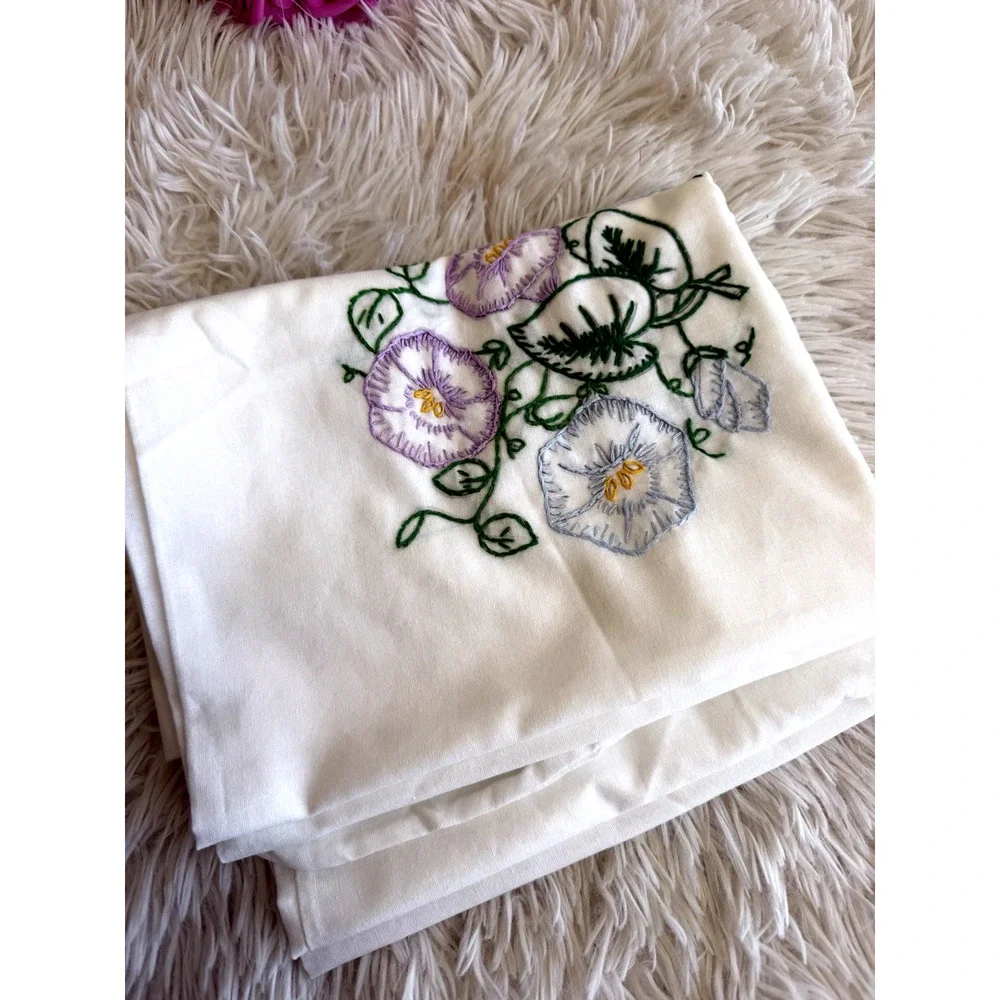 Set of 2 Vintage Handmade Embroidered Pillowcases Roses Flowers Cottage Core